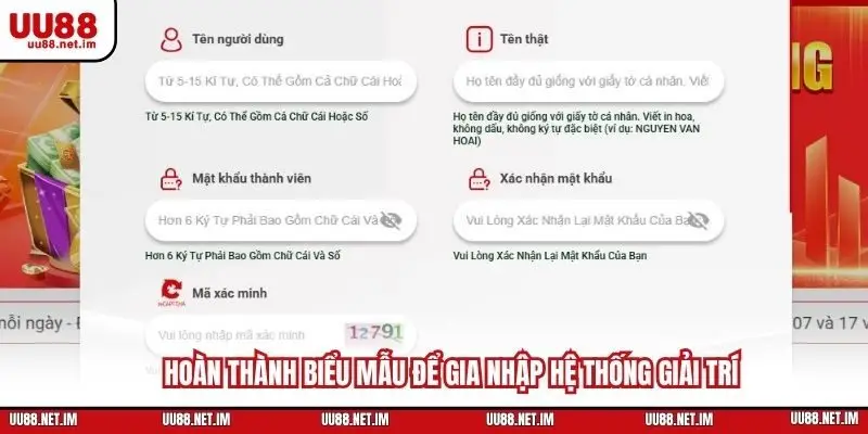 Hoàn thành biểu mẫu để gia nhập hệ thống giải trí